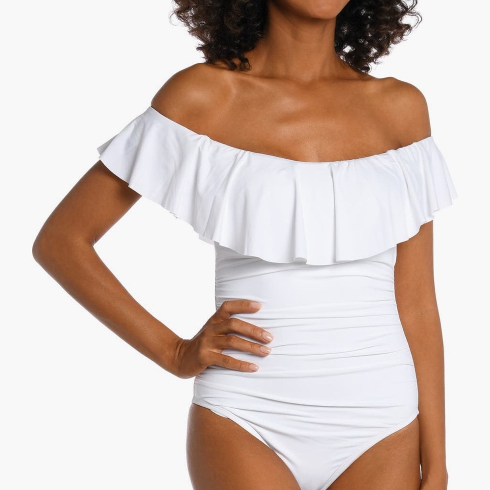 Elegant Off-Shoulder White One-Piece Leblanca Swimsuit